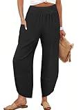 ANRABESS Womens Wide Leg Palazzo Capri Pants 2026 Summer Casual High Waisted Barrel Lounge Flowy Cropped Beach Work Trousers Black Medium