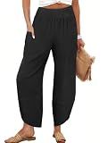 ANRABESS Womens Wide Leg Palazzo Capri Pants 2026 Summer Casual High Waisted Barrel Lounge Flowy Cropped Beach Work Trousers Black Medium