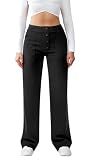JEKAOYI Womens Casual High Waist Straight Leg Pants Stretchy Button Business Dress Work Pocket Trousers Black