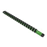 Olsa Tools Socket Organizer - 3/8-Inch Drive Green Holder - Stores 18 Chrome or Impact Sockets - Durable Rail Storage for Mechanics - Professional Grade Metric or SAE Socket Organizer - Part 1014