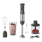 WHUTO Cordless Immersion Hand Blender, 5-in-1 Variable Speed blender handheld,Rechargeable with 2000mAh Battery, BPA-Free & Dishwasher-Safe Accessories:700ml Beaker,Chopper,Whisk & Milk Frother,Grey