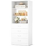 Aheaplus Closet Drawers System, 21.3" Wood Closet Organizer System with 4 Drawers, Modular Walk-in Closet System Storage Unit, Small Closets Wardrobe Rack, Tall Storage Cabinet Unit, White