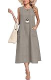 MOLERANI Women Sundress Summer Casual Midi Dresses with Pockets 2026 - Crewneck,Flowy,Beach,Vacation,Linen,Travel,Holiday,Loose,Spring,GN Bean Brown,M