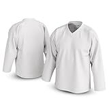 UNLC Essential Blank Hockey Jersey with Stripes – Stitched Letters, Breathable Mesh, Durable Polyester, White, Large