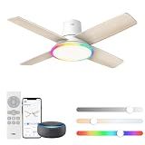 DREO Ceiling Fans with Lights 44'', RGBIC Flush Mount Smart Ceiling Fan