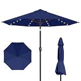 Kingdura 10FT Outdoor Patio Umbrella with Solar Lights, Market Table Umbrella with Push Button Tilt & Crank, 8 Sturdy Ribs, 32 LED Lights, UV Protection for Garden Lawn Deck Backyard Pool (Navy blue)