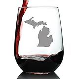 Bevvee Michigan State Outline Stemless Wine Glass - State Themed Drinking Decor and Gifts for Michigander Women & Men - Large 17 Oz Glasses