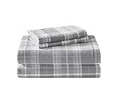 Laura Ashley - Flannel Sheets Full Size, Anti-Pilling & Wrinkle Resistant Cotton, Touchably Soft for All-Season Comfort - Bed Sheets with Matching Pillowcases & Fitted Sheet (Mulholland Plaid Grey)