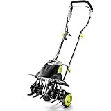 Electric Tiller 12 Amp Rototiller：Powerful Garden Tiller with 6 Steel Tines Tiller, Hand Tiller with 18-inch Tilling Width 8'' Tilling Depth for Gardening, Cultivator for Lawn
