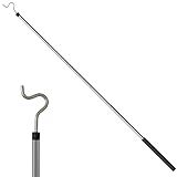 Greeily Clothes Hook Pole, Clothes Hanger Reaching Hook for Hanging Clothes Light and Plants Extendable from 35" to 50" Made of Stainless Steel Tube with Sponge Handle (50inch)