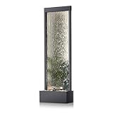 Alpine Corporation Mirror Waterfall Fountain with Stones and Lights - Zen Indoor/Outdoor Decor for Office, Living Room, Patio, Entryway - 72 Inches