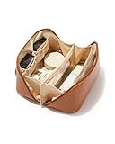 EACHY Travel Makeup Bag for Women, PU Leather Cosmetic Bag, Brown, Medium
