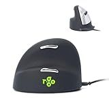 R-Go HE Vertical Ergonomic Mouse, for Left Handed, with Break Software, USB-C/A Wired, Prevents Tennis Elbow/Mouse Arm RSI, Silent Click, 5 Buttons - Compatible Windows/Mac OS, Black/Silver