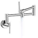 Fransiton Brushed Nickel Pot Filler, Pot Filler Faucet Wall Mount, Brass Folding Stretchable with Double Joint Swing Arm Single Hole Two Handles Kitchen