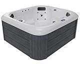 Jocisland 4 Person Outdoor Hot Tub with 23 Stainless Steel Jets, 110V Acrylic Plug & Play Hot Tub with LED Lights & Waterfall, 4-Person Seating Spa with 2 Filters, 2HP Pump & Cover, Charcoal Gray