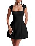 LuFeng Women's Square Neck Cap Sleeve Fully Lined Mini Dress Zipper A Line Party Club Dresses