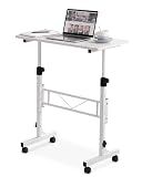 Amztabler Small Standing Desk Adjustable Height, Mobile Stand Up Desk with Wheels, 32 Inch Portable Rolling Desks Conference Room Tables for Walking Pad Treadmill White