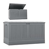 Suncast 200-gal. All-Weather Patio Deck Box, Made in the USA, with Pad-Lockable Lid, Extra-Large Outdoor Storage Unit for Patio Furniture and Grill Tools, Dove Gray Color