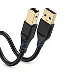 HP Printer Cable 6ft, Square USB A to USB B Cable for Printer/Scanner Epson, HP, Canon, Brother, Ethernet Print Smoothly Connect to Computer/Laptop/Pc - USB 2.0 Type B Impresora Midi Long Cord, 6 Foot