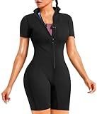 Junlan Sauna Suit for Women Full Body Jumpsuit Waist Trainers for Women Belly Fat Workout Sweat Suit(Black,Large)