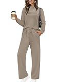 Lounge Sets for Women 2 Piece Fall Outfits 2026 Early Fall Fashion Travel Vacation Clothes Trendy Matching Sets Women's Clothing Teacher Outfit Summer Wide Leg Pants Sweat Set Going Out Track Suits M