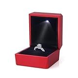 LamQee Engagement Ring Box with LED Light Velvet Earrings Studs Ring Case Jewelry Display Storage Box for Proposal Engagement Birthday Wedding Anniversary Valentine's Day - Red