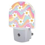 sndheke Groovy Hippie Daisies Flowers Night Light for Kids,Retro Rainbow Wavy Floral Night Light Plug in with Dusk to Dawn Sensor,0.5w Energy Saving Nightlight for Hallway Stairway Kitchen Bedroom