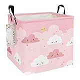 FANKANG Square Nursery Hamper Storage Bins Canvas Laundry Basket Foldable with Waterproof PE Coating Storage Baskets Gift Baskets for Children, Office, Bedroom, Clothes（Square-pink cloud ）