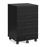 VASAGLE File Cabinet, Mobile Pedestal Filing Cabinet with Wheels, Printer Stand with 5 Drawers, Tool-Free Sliding Rails, for Study, Home Office, Ink Black UOFC081BC02