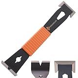 Wrangler Tools 9.5" Trim Bar Pry Bar - Patented Small Pry Bar with Bolt Remover & Nail Puller for Home Improvement & Construction - Flat Bar with Shock-Absorbing Grip & Wide Winged Ends