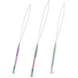 NEWISHTOOL Stainless Steel Hair Extension Loop Needle Threader Wire Pulling Hook Tool and Bead Device Tool, Micro Link Tool Loop Threader for Hair, Silicone Beads, Feather Extensions Supplies, Pack 3