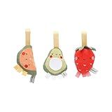 Pearhead Fruit Stroller Toys, Plush Interactive Toy Set for Baby Car Seat with Hanging Mirror, Babyu Car Mirror Toys, Strawberry Avocado Watermelon, Set of 3