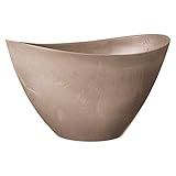 PSW Pot Collection YB41TP Plastic/Stone/Wood Composite Curved Planter Pot – No Drainage Hole (Drillable), for Indoor and Outdoor Plants and Gardens, 16-inch, Taupe