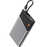 Aaoyun Portable Charger Power Bank, 10000mAh 22.5W PD Super Fast Charging Powerbank with Built-in USB C in&Out Cable, Slim External Phone Battery Pack for iPhone 17/16 Samsung S24 Android etc (Grey)