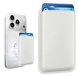 Amzone Stronger Magnetic RFID Leather Mag-Safe Card Holder for iPhone 16 Series, Mag-Safe Accessories Stick on Series of iPhone 17/16/15/14/13/12 and Pro/Promax, White