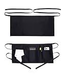 Argstar 2 Pack Black Server Apron with 4 Pockets, Waterdrop Resistant Waitress Waiter Waist Aprons