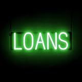 SpellBrite LOANS Sign | Loans & Currency-Related Sign with Neon Look, Green LED Light Source | 20.8" x 6.3"