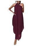 Verdusa Women's Wedding Guest Dress Halter Flowy Chiffon Asymmetrical Long Summer Prom Dress Rust Brown Medium