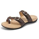 Athlefit Orthopedic Sandals for Women with Arch Support Adjustable Comfort Walking Orthotic Flip Flops Brown Size 9