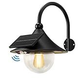 Auzev Solar Lantern Lights Outdoor Retro Solar Barn Light with 3 Lighting Modes & Motion Sensor, Wall Mount Waterproof Outside for Farmhouse, Patio, Garden, Shed and Courtyard (Black-1Pack)