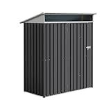 JYQAQA 5x3 FT Outdoor Garden Storage Shed, Waterproof Metal Garden Sheds with Window and Lockable Double Door, Weather Resistant Steel Tool Storage House Shed for Patio, Lawn Dark Gray