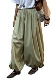 Unybwonn Women Palazzo Pants Wide Leg Pleated Harem Sweatpant Baggy Elastic Waist Cargo Lantern Trousers with Pockets Green