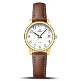 LN LENQIN Ladies Watches Analog Quartz Watch for Women Waterproof Women's Wrist Watches Easy Reader Womens Watch with Leather Strap（Dark Brown Gold White）