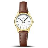 LN LENQIN Ladies Watches Analog Quartz Watch for Women Waterproof Women's Wrist Watches Easy Reader Womens Watch with Leather Strap（Dark Brown Gold White）