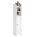 VASAGLE Small Storage Corner Floor Cabinet with Door, 7.9 x 7.1 x 36.2 Inches, Narrow Toilet Paper Storage Holder, Adjustable Shelves, for Bathroom, Living Room, Small Spaces, Cloud White UBBC311W01