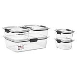 Rubbermaid Brilliance Food Storage Containers, Set of 5 (10 Pieces), BPA-Free, Leak-Proof, Clear