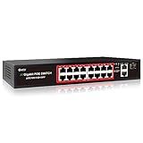 PoE Switch with 16 POE Ports +2 Gigabit Uplink,1 x 1.25G SFP,802.3af/at PoE+ 100Mbps, 240W Built-in Power, Extend to 250Meter,Unmanaged Metal Plug and Play