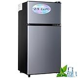 2.9 Cu.Ft Compact Double Door Mini Fridge - Top Freezer & Bottom Refrigerator | Energy Save, Ultra Quiet (<35dB), 7-Level Precision Cooling | Ideal for Dorm, Bedroom, Office & Small Spaces