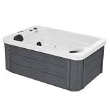 Jocisland 2 Person Outdoor Hot Tub with 15 Stainless Steel Jets, 110V Acrylic Plug & Play Hot Tub with LED Lights & Waterfall, Double Lounger Seat Spa with Cover, 2 Filters & 2HP Pump, Charcoal Gray