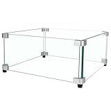BOMINICA Glass Wind Guard, 15 x 15 x 6.5 inch Clear Tempered Wind Guard for Gas Firepit, Thick Square Glass Shield with Aluminum Corner Bracket & Rubber Feet